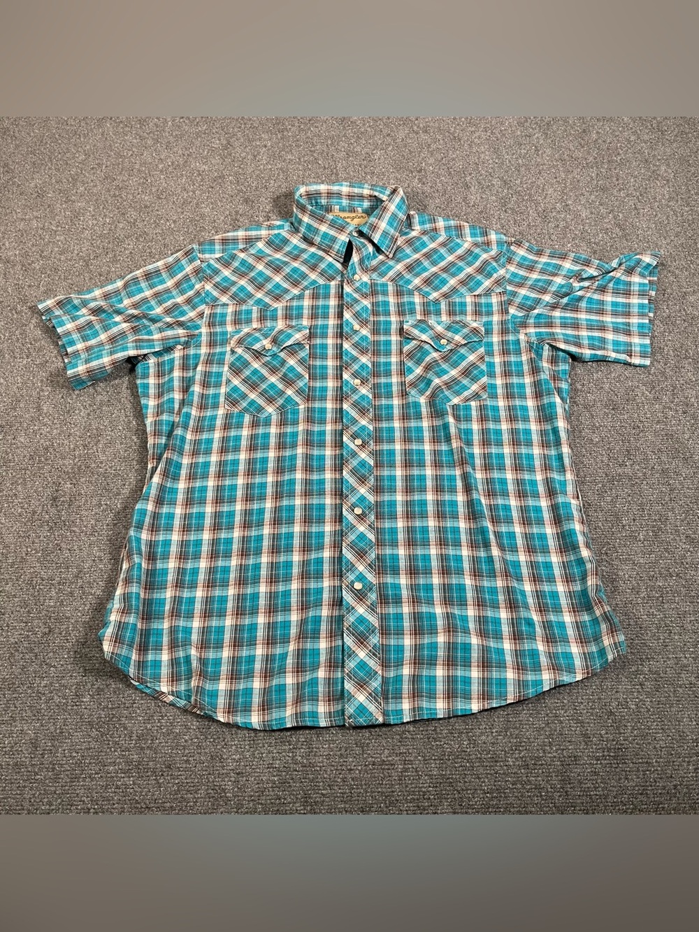 Wrangler Men Button Up Shirt L Blue Plaid Western Shirt Pearl Snap Cowboy Rodeo